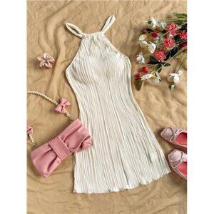 Soleia Neck Tied Fitted Solid Color Pleated Mini Dress,Summer Dresses For Women